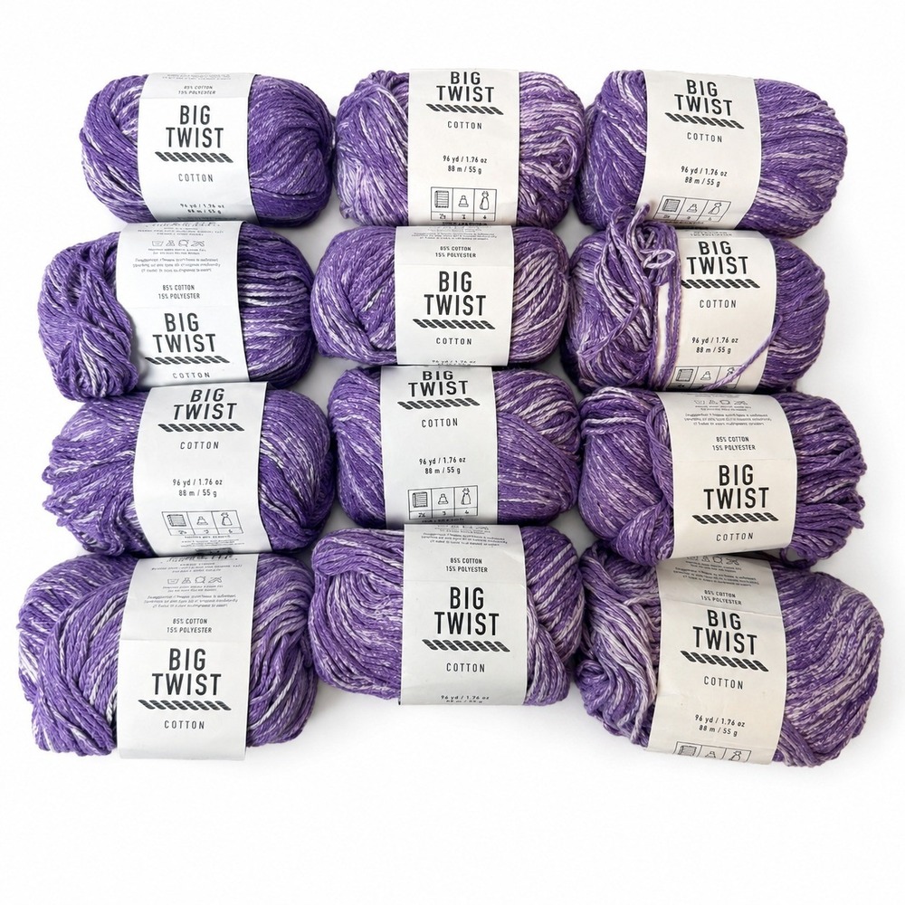 Big Twist Cotton Yarn Violet Splash Variegated 12 Skeins 85% Cotton Lot